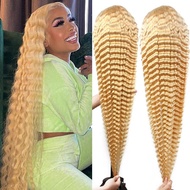 18 Inch Lace Front Wig Human Hair 613 13X4 Transparent Lace Deep Wave 180 Density Free Part Blonde L