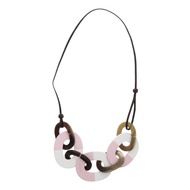 近全新愛馬仕 Caramba 水牛角/漆皮ブラウン粉色項鍊 0271 [二手] 愛馬仕