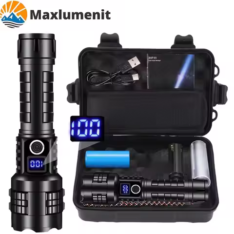 Powerful 200000 High Lumen LED Flashlight Super Bright Rechargeable Portable Ultra Power USB C Torch