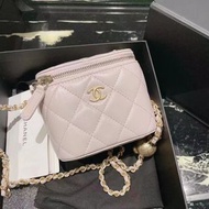 全新 代購  21k Chanel 香芋紫拼金球 vanity mini box with 小廢包/小盒子