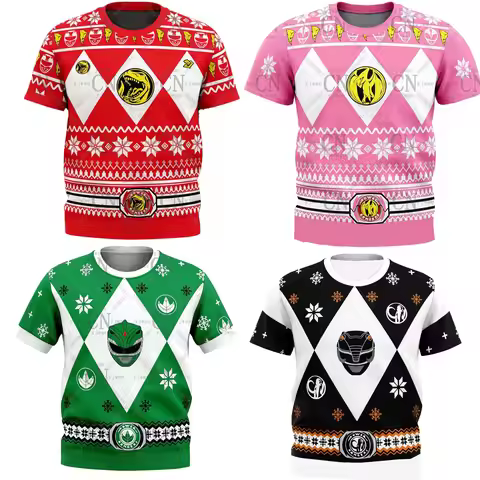 2025 Children's New Ranger Power Ranger Ugly Christmas Sports T-shirt Fashion Cosplay Clothing Adult