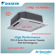Daikin 2.0hp Ceiling Cassette Air conditioner FCC50AV1MF &amp; RC50BV1M Panel BC50FB R32 ((Smart Control)) Non Inverter WiFi