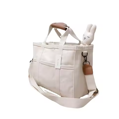 New High Quality Beige Baby Diaper Bag Multifunctional Large Capacity Mom Tote Bag Baby Stroller Can
