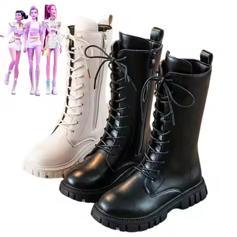 Kids Girls Kpop Demon Hunters Rumi Zoey Mira Cosplay Boots Shoes Child Leather Shoes Roleplay Hallow