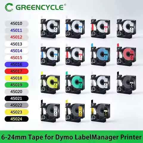 Greencycle 6/9/12mm Label Tape Compatible for Dymo D1 45010 45013 Ribbon for Dymo Label Manager 100 