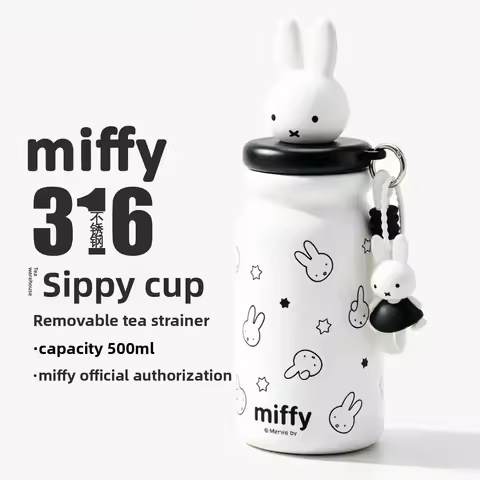 2026 New Miffy Rabbit Cartoon Thermos Cup Cute Water Bottle With Tea Filter Straw Portable Insulated