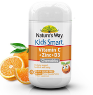 วิตามินซีเด็ก วิตามินซี วิตามินเด็ก Nature’s Way เม็ดเคี้ยว 75 เม็ด ไม่มีเจลาติน ไม่มีน้ำตาล รสส้ม Kids Smart Vitamin C + Zinc + D3