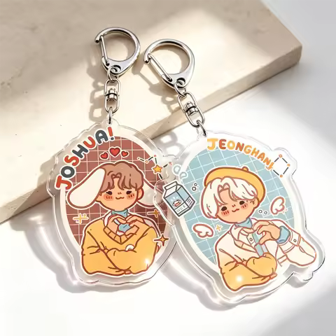 Cute Hot Kpop Chibis Keychains for Accessories Jewelry Acrylic Pendant Jeonghan Joshua Key Ring Purs