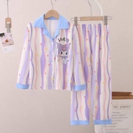 95-165cm Spring Autumn Children's Pajamas Girls Long-Sleeved Doll Collar Spring Autumn Cardigan Medi