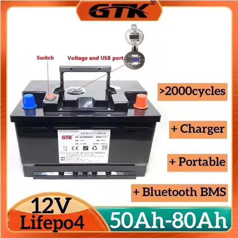 GTK Car Starting Battery 12V 50Ah 60Ah 70Ah 80Ah100Ah Lifepo4 Lithium Peak Discharging Current 900A-