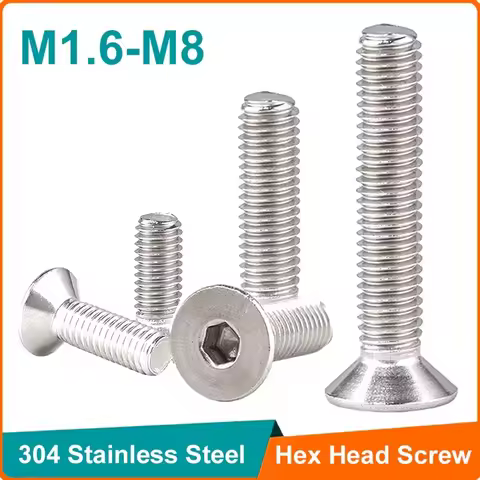Hex Countersunk Screw M1.6 M2 M2.5 M3 M4 M5 M6 M8 M10 304 Stainless Steel Hexagon Socket Flat Head A