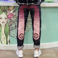Fushen EVISU 2025 Autumn Pink Printed Logo Jeans Trousers