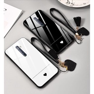 OPPO Reno2 Z/Reno2 F/Realme X2 Pro【Heart Back】Tempered Glass Back Soft Edge Case Cover with Lanyard phone case