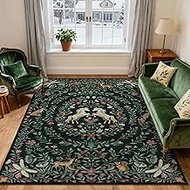 Machine Washable 5x7 Area Rugs for Living Room Unicorn Floral, Non Slip Soft Low Pile Moroccan Vinta