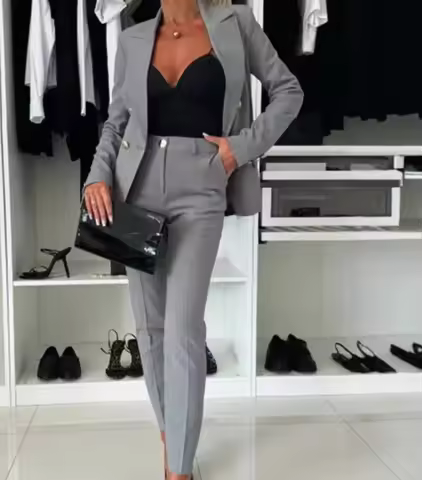 Two Piece Sets Woman Outfit 2025 Spring Solid Color Versatile Temperament Blazer Coat & Fashiona Cas