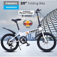 FREEDO 20 Inch Folding Bike Original SHIMANO 7 SPEED Dual Disc Brake Basikal Lipat