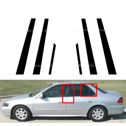 6PCS Glossy Black Pillar Posts Fit For Honda Accord CF8 CG1/2/3/4/5/6 1998-2002Window Moulding B C C