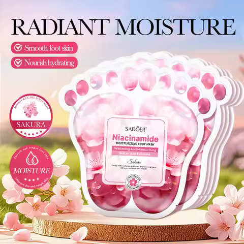 5 Pairs SADOER Sakura Niacinamide Foot Mask Whitening Moisturizing Softens Exfoliates Smooths Foot S