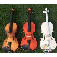 White, red, yellow 4-string violin and case (4/4 violin)