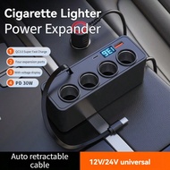 1pc Black ABS 2USB-C & PD Car Charger One To Four QC3.0 Multi-Function Super Fast Charging 12-24V Su