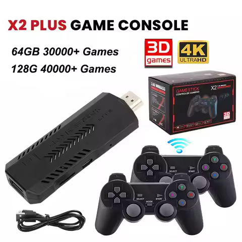 X2 Plus Game Stick 4K HD Video Game Console 2.4G Double Wireless Controller Retro Game Stick For PS1