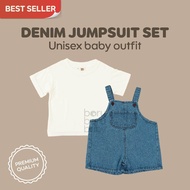 Baby Denim Jumpsuit Set - Baby Denim Jumpsuit - Basic Tshirt Jeans Vest