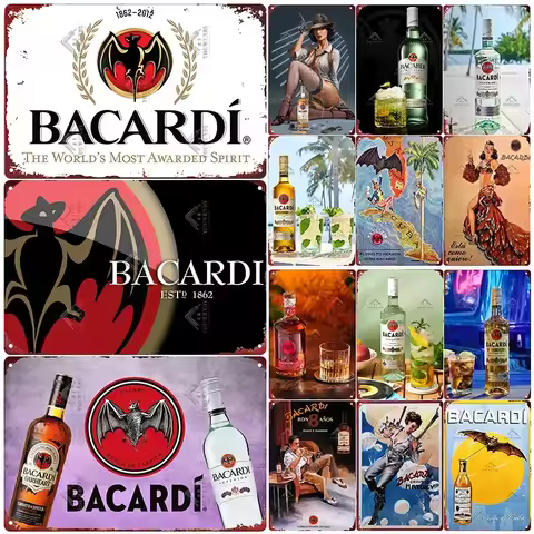 Retro Bacardi Metal Sign, Tin Sign, Rum Brand Plaque, Vintage Plates, Wall Decor, Poster, Bar, Man C