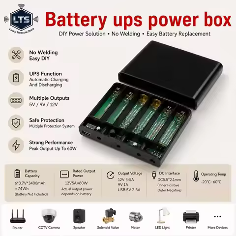 6 18650 Lithium Battery Welding-Free Diy Kit Dc Ups Power Supply Optical Modem Router Uninterruptibl