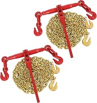 2Pack 3/8" to 5/16" Ratchet Chain Load Binder with 5/16"x10FT G80 Heavy Duty Chain, Chain Binder wit
