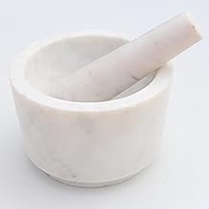 Stones And Homes Indian White Mortar and Pestle Set Big Bowl Marble Medicine Pills Stone Grinder for Home and Kitchen 5 Inch Polished Robust Round Pill Crusher Herbs Spice Grinder - (13 x 9 cm)