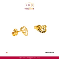 WELL CHIP Double Layer Heart Shaped Gold Ladies Earstud- 916 Gold/Anting-anting kancing Love - 916 Emas