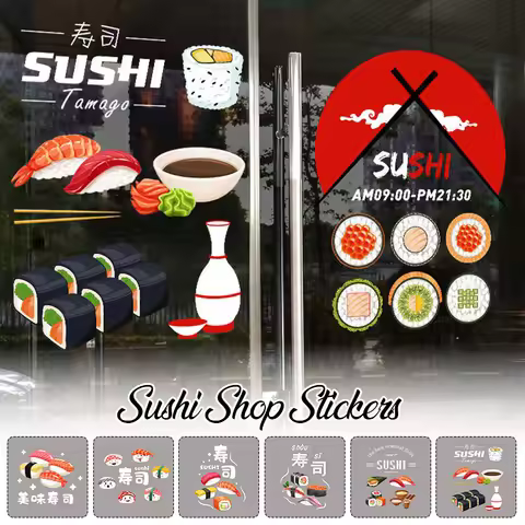 Japanese Sushi Shop Stickers Electrostatic Window Glass Door Decor Sticker Japanese Food Shop Restau