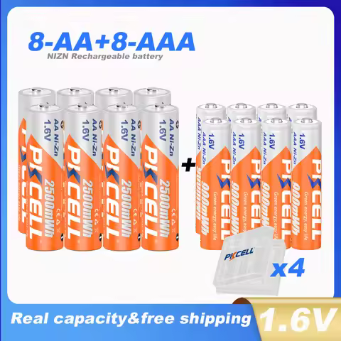 PKCELL 8PC AA 2500MWH Batteries +8PC NI-ZN AAA Battery 900MWH 1.6V NIZN AAA/AA Rechargeable Batterie
