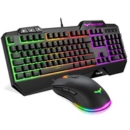 Gaming Keyboard {UK Layout}, HAVIT Rainbow LED Backlit Wired Keyboard and Right-Handed Mouse Combo Set, Black