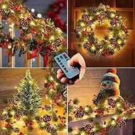 Abkshine Upgraded Christmas Garland with Lights, 6.6ft 20 LED Battery Operated Pine Garland with Timer, Lighted Christmas Garland for Mantle Fireplace Stairs Window Table Tree Christmas Kitchen Decor