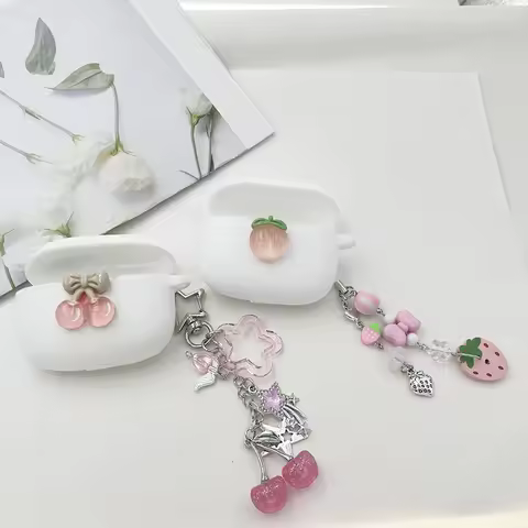Fruit cherry Cover For JBL TUNE BEAM 2/BUDS 2/LIVE FLEX/T280TWS X3 Case with keychian Silicone hearp