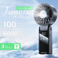 100 Gear Mini Fan with Cooling Effect 6000mAh Portable Turbo Fan Strong Wind Rechargeable Fan