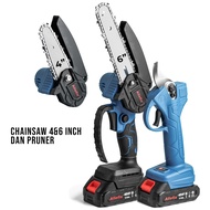 1 Set Chainsaw Gergaji Elektrik  Cordless 6/8Inch Pruner Gunting Dahan Elektrik 2 Baterai 24V - 6739