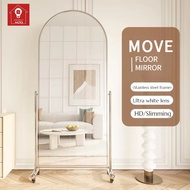 MZD Modern and Simple, Movable Full Body Mirror with Wheels, Adjustable Fitting Mirror, Slimming and