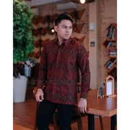 BATIK PRIA WARNA MERAH MAROON KEMEJA BATIK PRIA LENGAN PANJANG PREMIUM BERFURING KEMEJA BATIK PREMIU