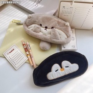 COLORFULX0 Pen Bag, Plush Otter Penguin Pencil , Portable Large Capacity Pen Box School Office