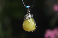 天然蜜蠟 水滴吊飾 S925銀鑲嵌項鏈 送禮 女生禮物