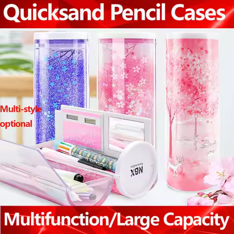 Pencil Case Translucent Quicksand Pencil Cases NBX Multifunction Pencil Box Creative Cylindrical Pen