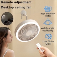 2000mAh Type C Rechargeable Ceiling Fans with Remote Control 3 Speed 360° Rotation Desk Hanging Ventilator for Outdoor Camping