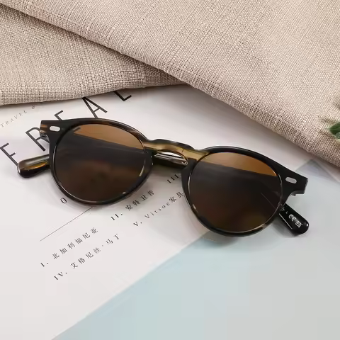 Gregory Peck Men Sunglasses Handmade Women Sunglasses Vintage Sun Glasses OV5186 Retro Round Polariz