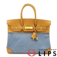愛馬仕 Birkin 35 Toile Jean Denim/Vache NATURAL女士手提包
NATURAL/藍色 [二手]
