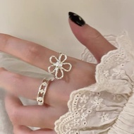 2Pcs Silver Flower Shape Open Ring Finger Rings Wedding Ring