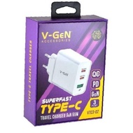 V-GEN VTC3-02 FAST CHARGING 2 PD QC4.0 TYPE C CHARGER ADAPTOR GAN 65W 2002J