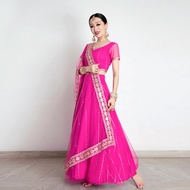 Yiman Indian Dance Clothes Company Annual Meeting Performance Wear Shiny Patch Short Sleeve Saree Sk