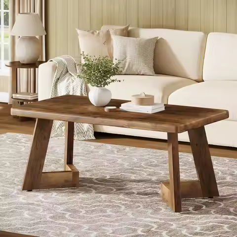 Coffee Table, Farmhouse Center Table with V-Shaped Legs, 47.2 x 23.6 Inches Rectangle Living Room Ta